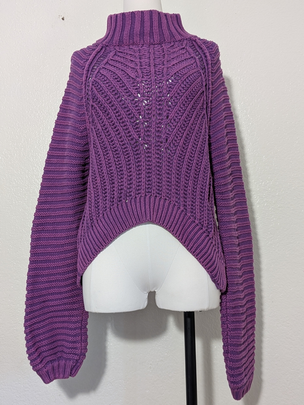 Free People Purple Cable-Knit Turtleneck Sweater
